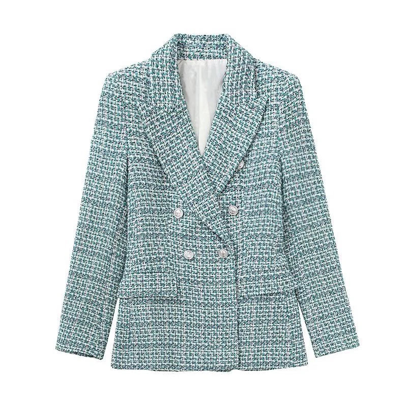 

Green Plaid Jacket Coat Oversize Casual Office Ladies Blazer Mujer Fashion Chic Outwear 2022 Double Breasted Abrigo Chaqueta