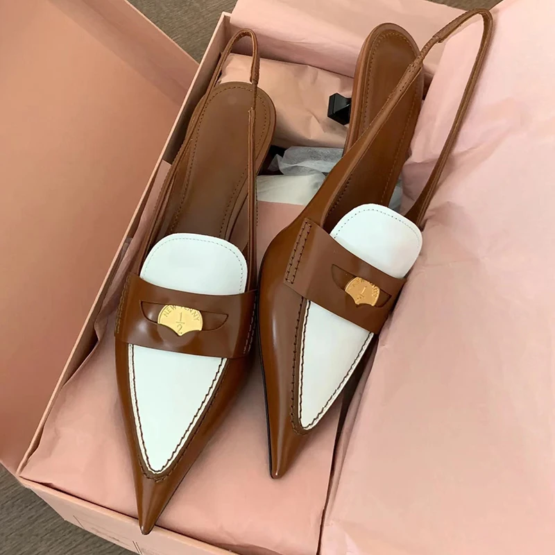 

Vintage Metal Gold Coin Sandals New Mixed Colors Thin Heel Pointed Toe Back Hollow Thin Heel Medium Heel Heel Pumps for Women