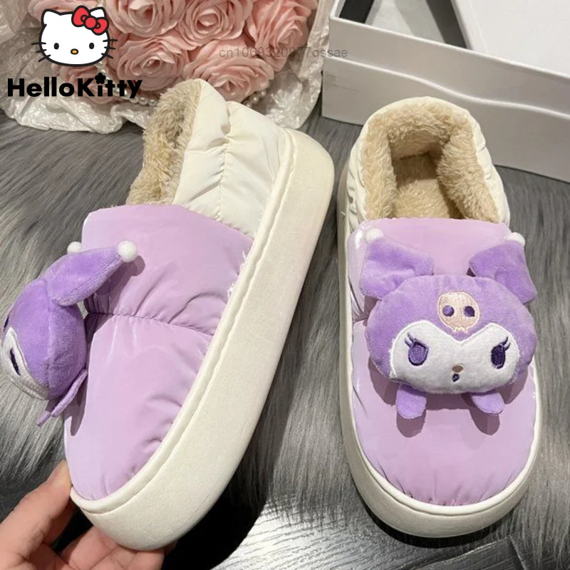 

Sanrio Cinnamoroll Kuromi Melody Purin Мультяшные утепленные мягкие хлопковые парные туфли женские зимние плюшевые модные домашние тапочки