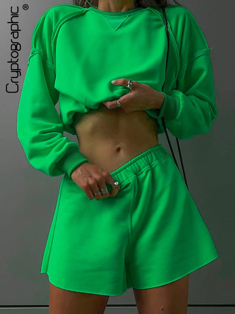 Cryptographic/Осенняя толстовка с длинными рукавами и шорты укороченная капюшоном