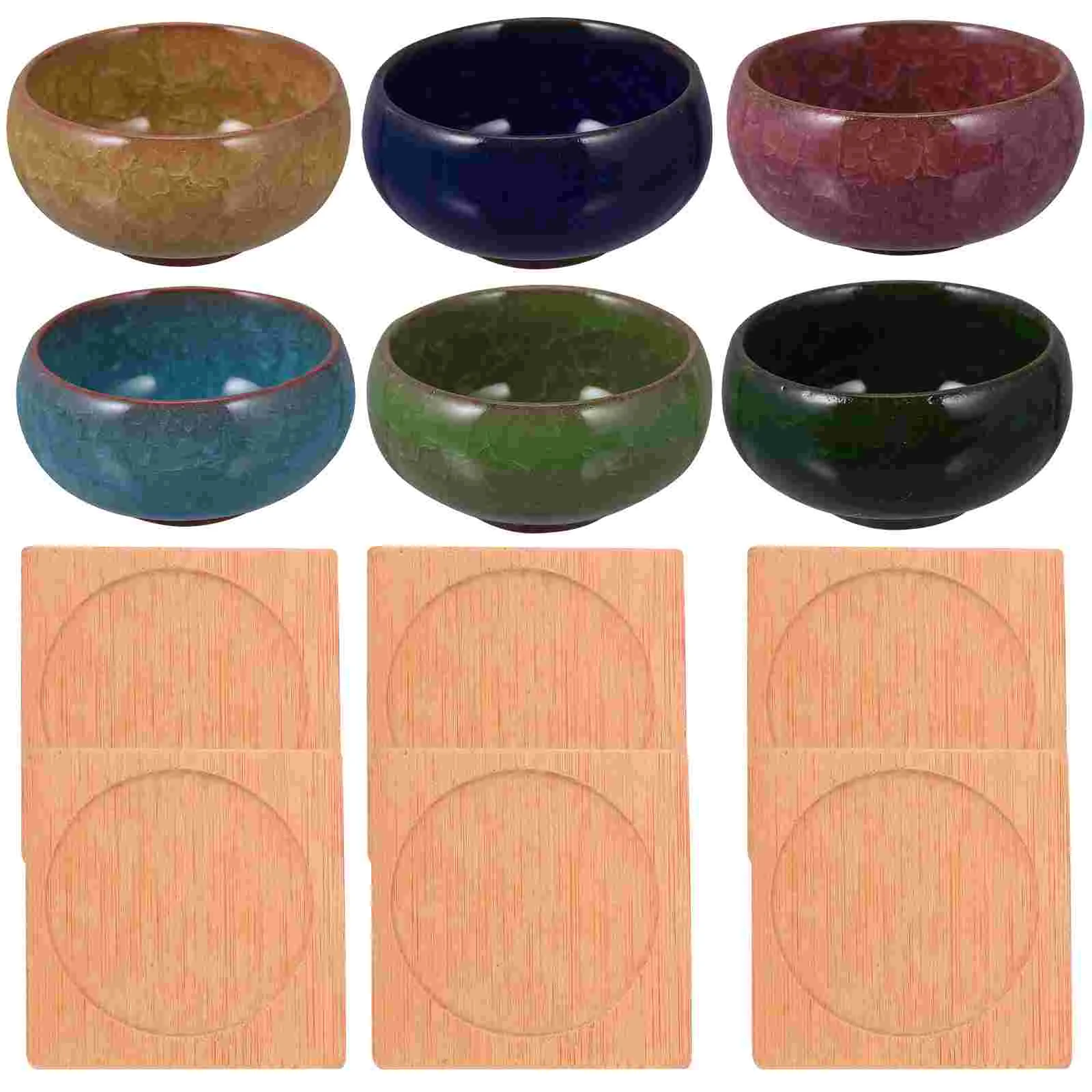 

6 комплектов треснувший лед керамический цветочный горшок держатель для хранения растений с деревянной подставкой