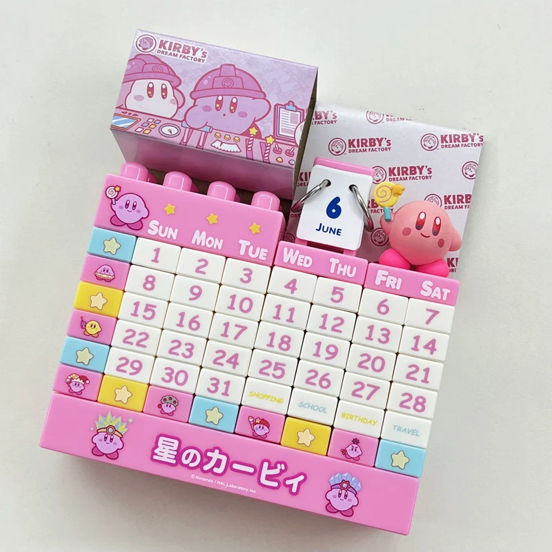 Cartoon Star Kirby Anime Doll Hand-made Building Block Calendar Perpetual Calendar Desk Calendar Decoration Small Ornaments Gift