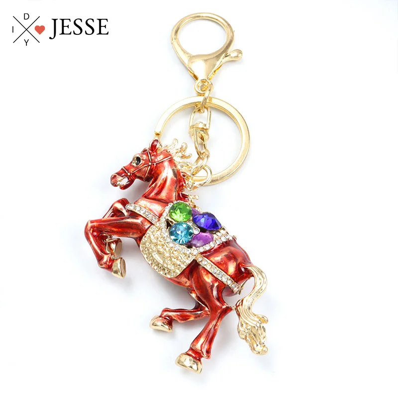 

Red Horse Crystal Rhinestone Keychain Cute Animal Alloy Pendant Keyrings High Quality Creative Jewelry Bag Key Holder Wholesales