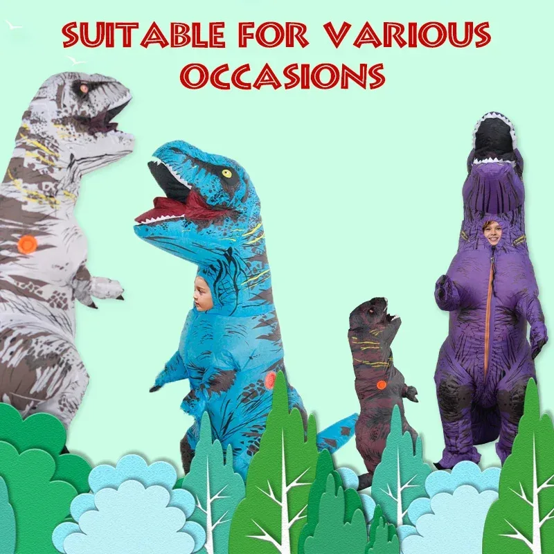 Фото Костюм T-REX для детей, детский талисман Юрского периода, надувной День Благодарения, Рождество, динозавр, аниме, косплей, вечерние шоу, Fanny DresN25 №2