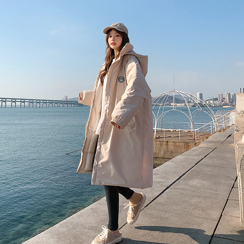 Long Parkas Cotton Padded Solid Casual Ladies Overcoat Women's Casual Winter Thick Jackets Hooded Zipper Warm Coats 2021 Trench