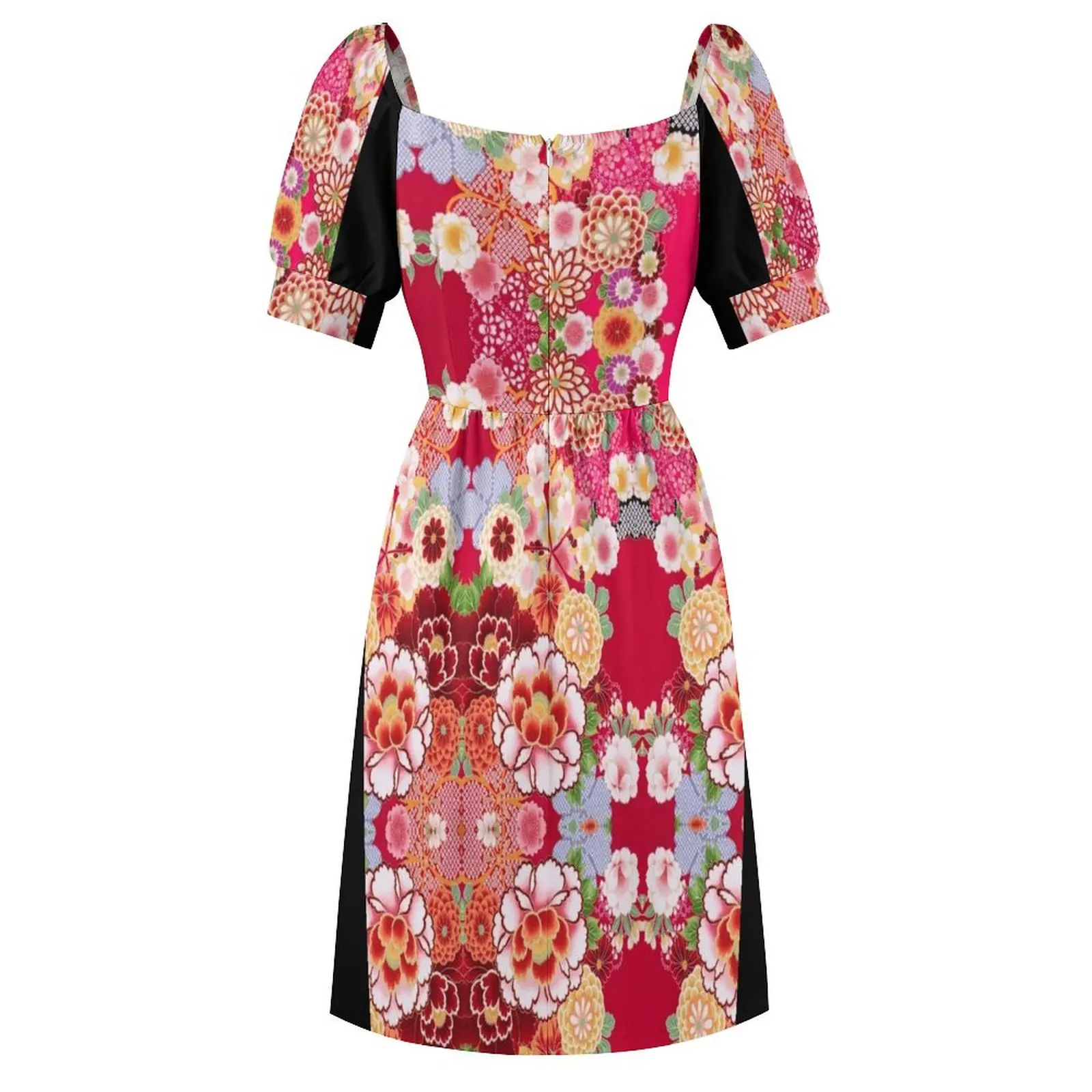 Красное платье с короткими рукавами и цветочным принтом женское элегантное