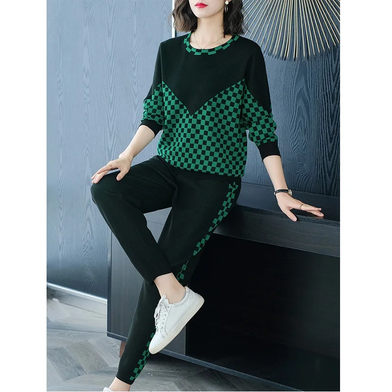 

Women's Long Sleeve Knit lattice Pullover Sweaters+Elastic Waist Pants Sets Fashion Trousers Two Pieces Costumes Outfit clothing