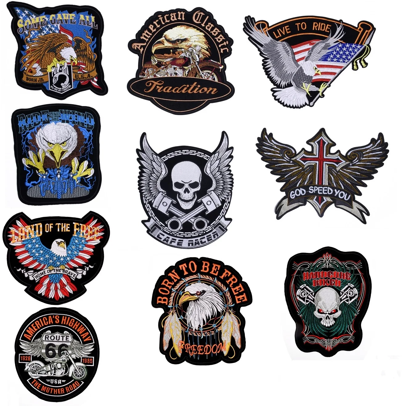 

Motorcycle Ride series Clothes Coat Big Back Sticker ironing Embroidered Patches Skull Eagle DIY Sew Applique decor Badge