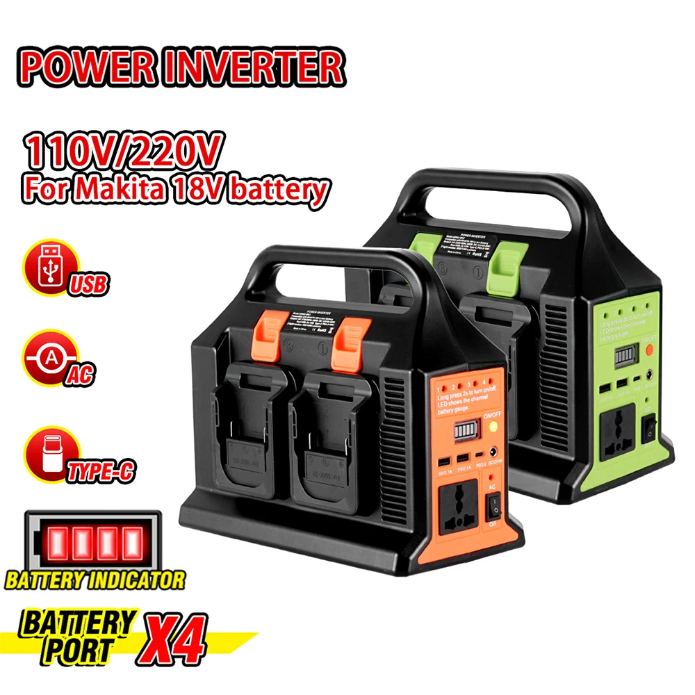 

Pure Sine Wave Lithium Battery Inverter To AC 110V/220V 4-Channel Power Inverter 2USB port with Led Light For Makita 18v Battery