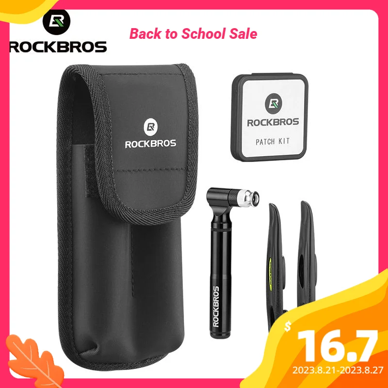 ROCKBROS Bicycle Flat Tire Repair Kit Tool Set Bicycle Tools 130Psi Pump Multi Tool Soft Rubber Tire Patch Tire Lever Multitool