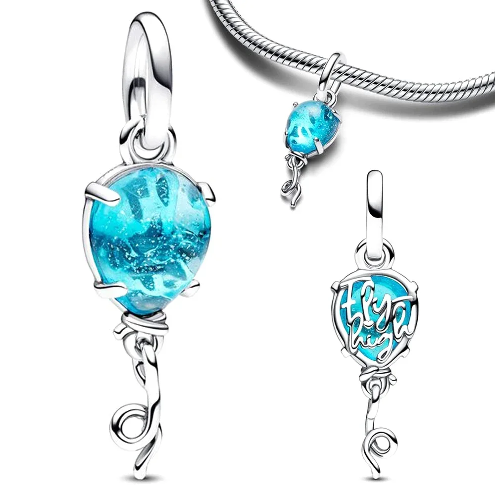 

925 Silver Blue Murano Glass Balloon Dangle Charm Fit Original Pandora 925 Bracelet Pendant Beads for Women Fine Jewelry Gift