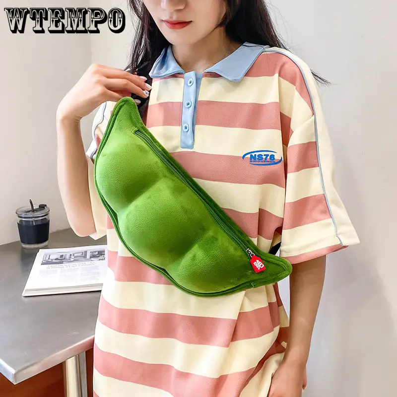 Women Personality Creative Edamame Shape Ladies Messenger Bag Plush Pea Shoulder Bag Fun and Funny Chest Bag Bolsa De Mensajero