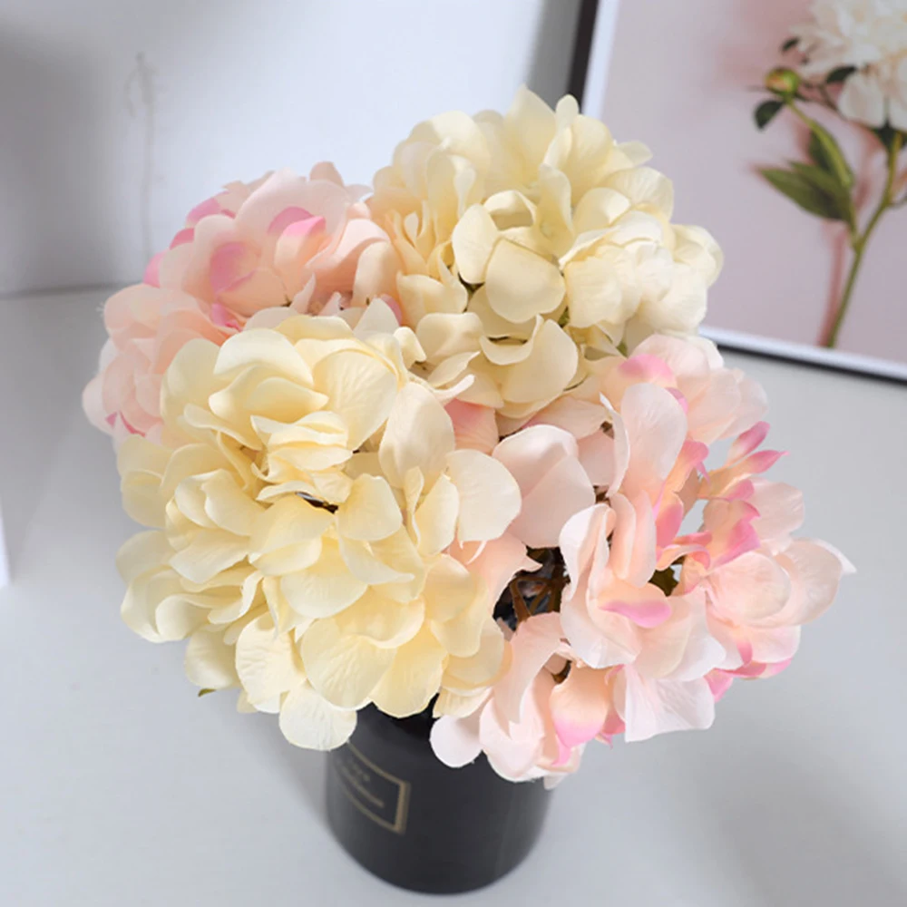 

1 Bundle With Leaves Silk Hydrangea Autumn Vase For Home Christmas Decorative Wedding Bridal Bouquet Wall Set Artificial Flowers