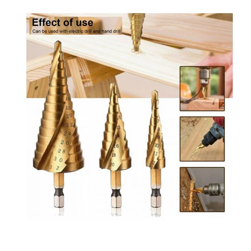 

4-12 4-20 4-32mm HSS Coated Step Drill Bits Spiral Groove Pagoda Bit Power Tools Wood Hole Cutter Step Cone Drill Metalworking