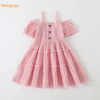 children princess summer one shoulder solid knee length dress kids girls fashion clothing cute party clothes 3 7y