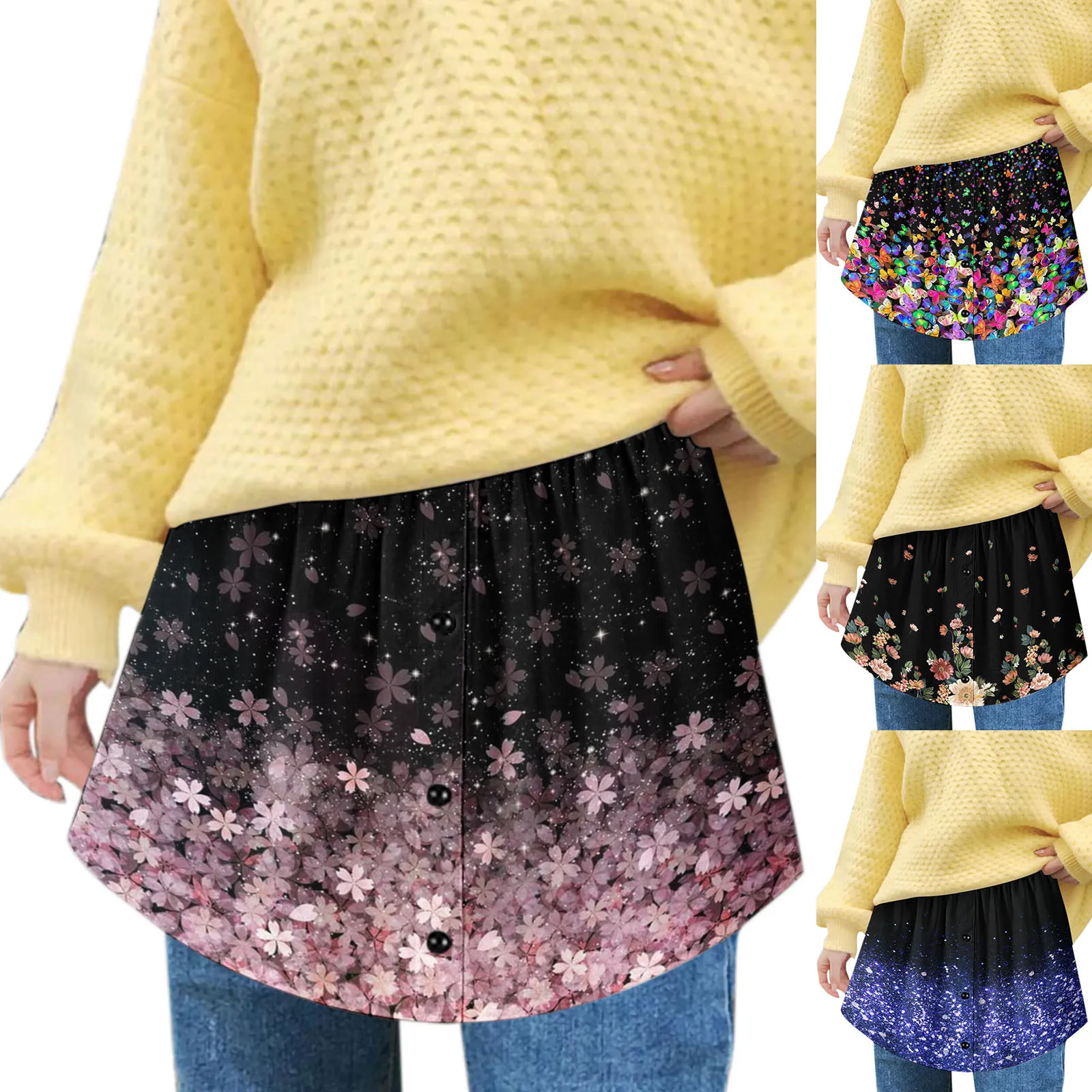 

Mini Fake Band Shirt All-Match With Elastic Lower Extensions Adjustable Extender Women's Mini Sweep Shirt High-waisted skirt