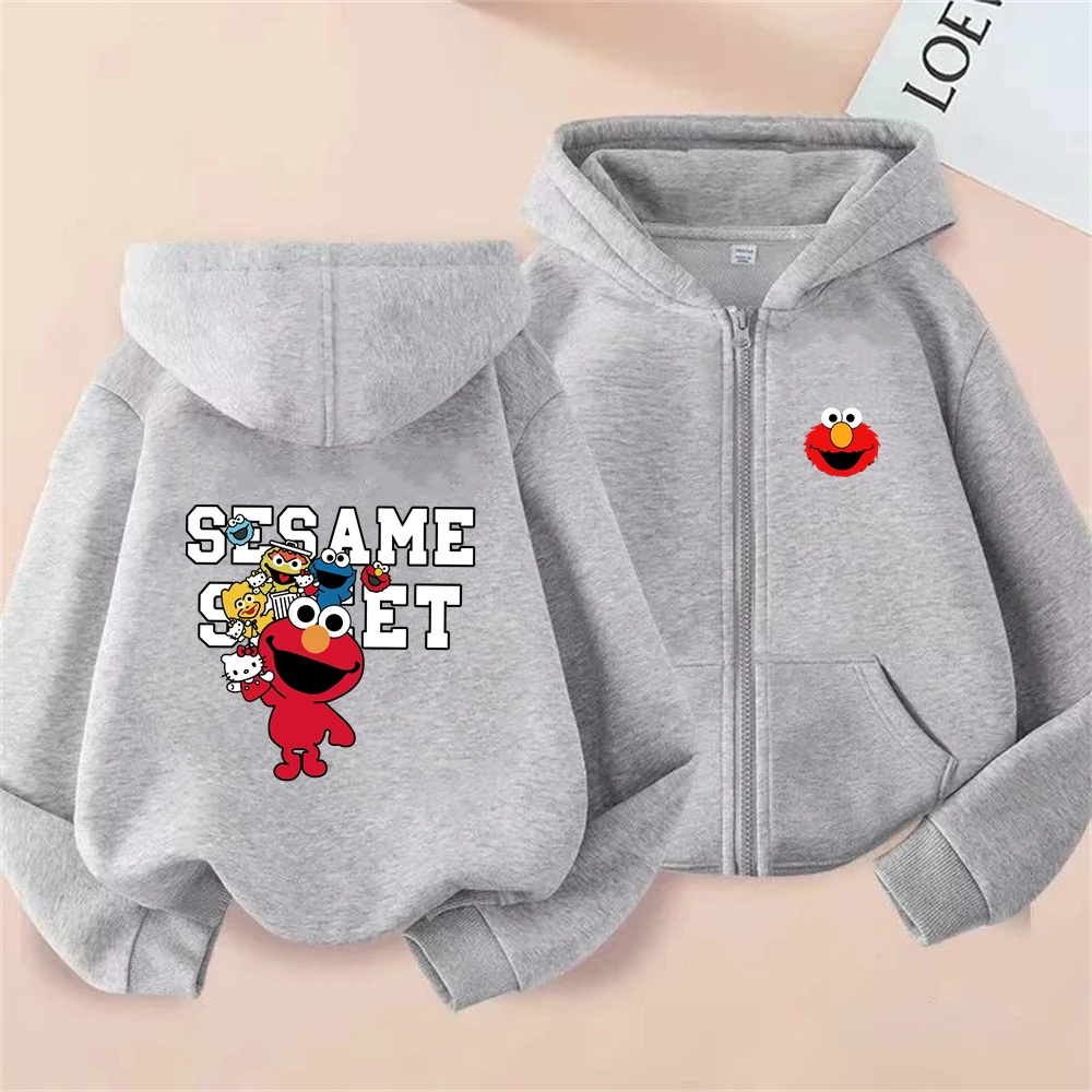 Фото Модные толстовки SESAME STREET, толстовка с капюшоном на молнии с Элмо, детская одежда, толстовка на молнии для девочек и мальчиков, повседневный топ для малышей №3