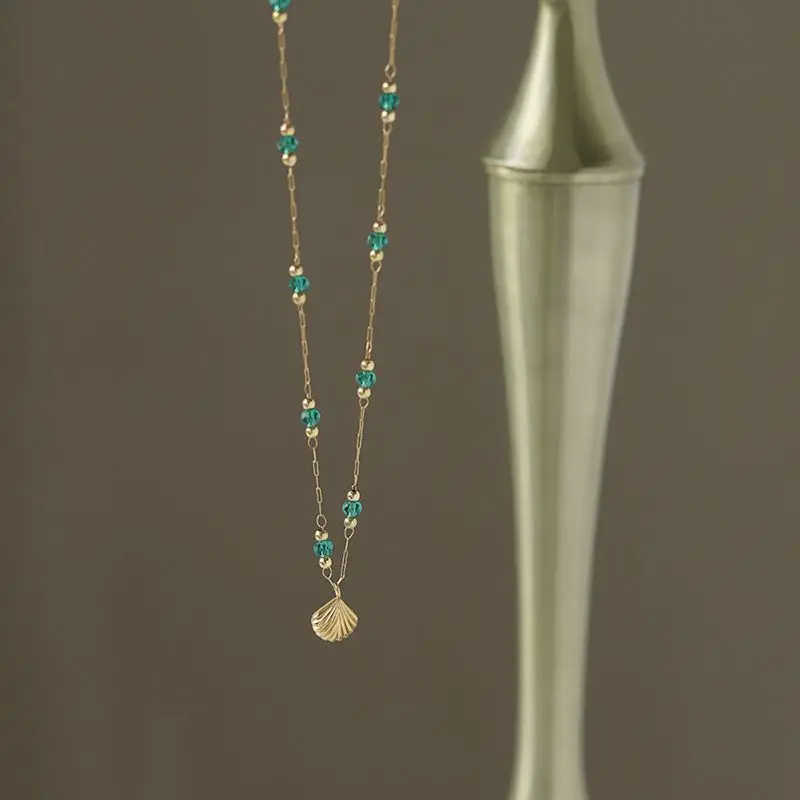 

Small Shell Pendant Collarbone Green Bead Necklace Gold Chain Stainless Steel Jewelry Trend 2022 New For Woman Free Shipping