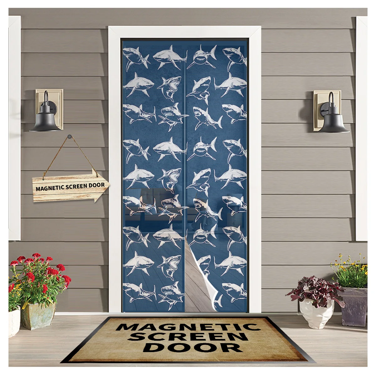 

Сетчатая занавеска на дверь, текстура акулы, простой силуэт, магнитная москитная сетка, москитная сетка