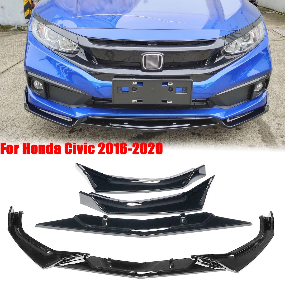 For Honda Civic 2016-2020 10th Gen Front Bumper Lip Spoiler Side Splitters Diffuser Body Kit Guards Protector Car Accessories