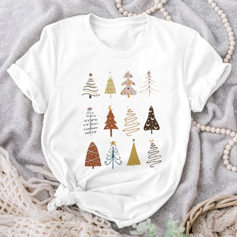 

Personalized Versatile T-shirt Happy New Year Merry Christmas Women's Fashion Women's T-shirt Casual Regular Pattern T-shirt.