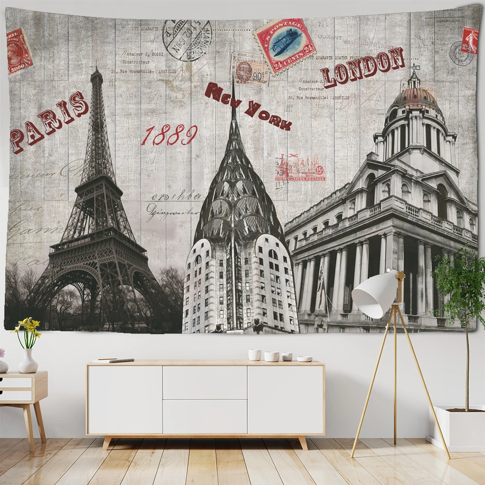 

Retro Landscape Tapestry Wall Hanging Nordic Scenery Paris Tower Wall Tapestry Mandala Art Decor Tapestry Beach Towel Tablecloth