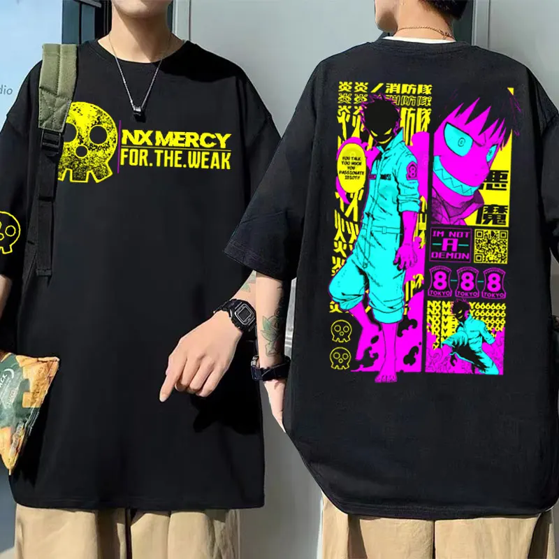 

Anime Fire Force Shinra Kusakabe Double Sided Print Tshirt Men Women Black Fashion T Shirt Short Sleeve Manga Graphics T-shirt