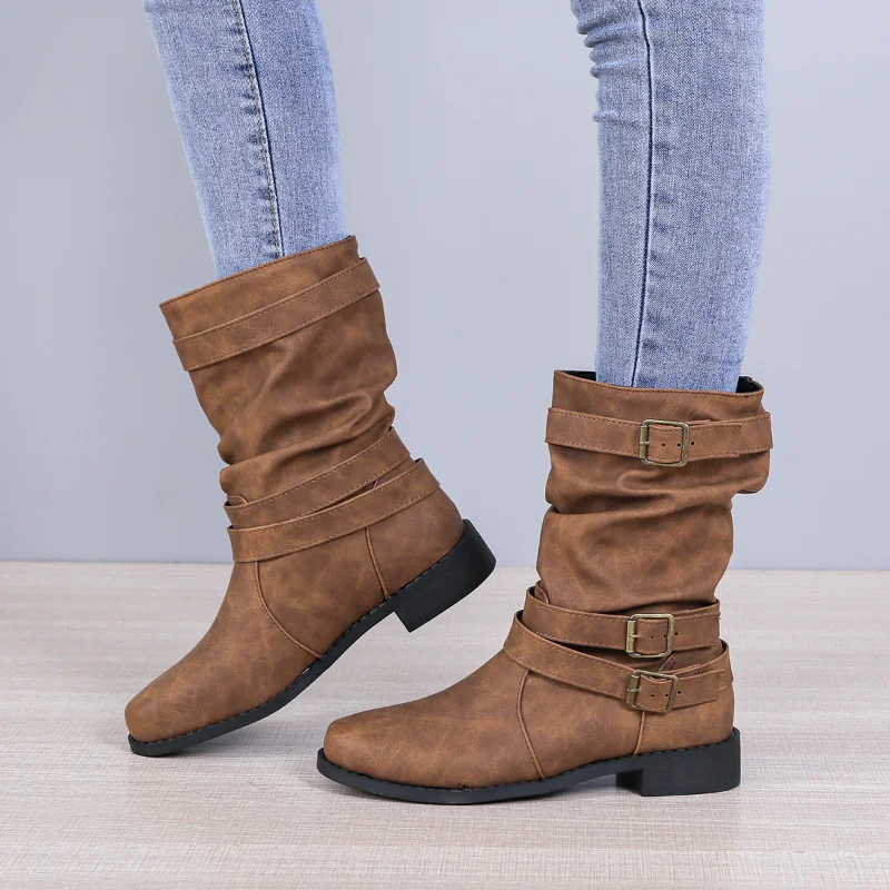 Retro Boots Women 2023 New Tooling Boots Large Size Short Boots Thick Heel Knight Boots Boots Brown Leather Heels