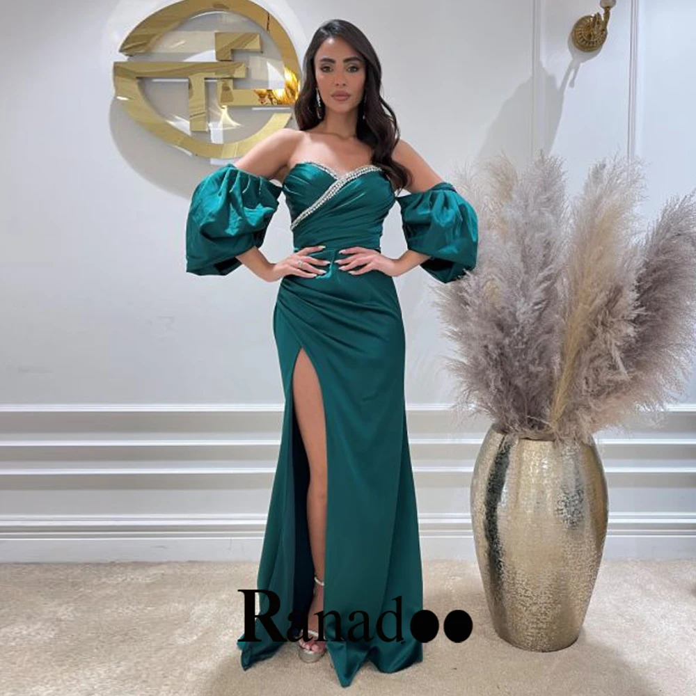 

Ranadoo Celebrity Dresses Fairytale Lantern Sleeves Evening Party for Women Trumpet Rhinestones High Split Satin Strapless