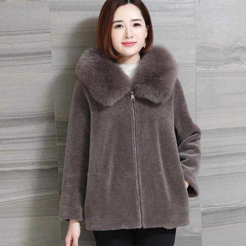 Parkas Women Outdoors Coats Jackets 2022 Winter Faux Fur Sheared Fleece Splicing Hooded Thickening Cardigan Casual Jackets Woman