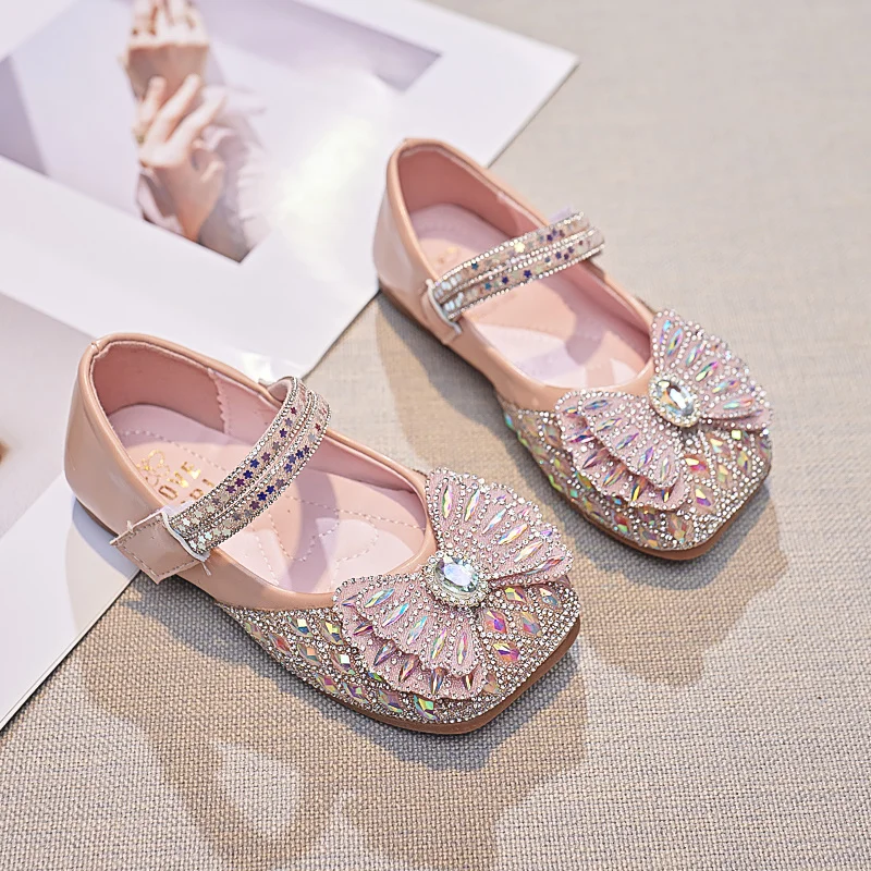 Детские блестящие босоножки с бантом на весну/лето