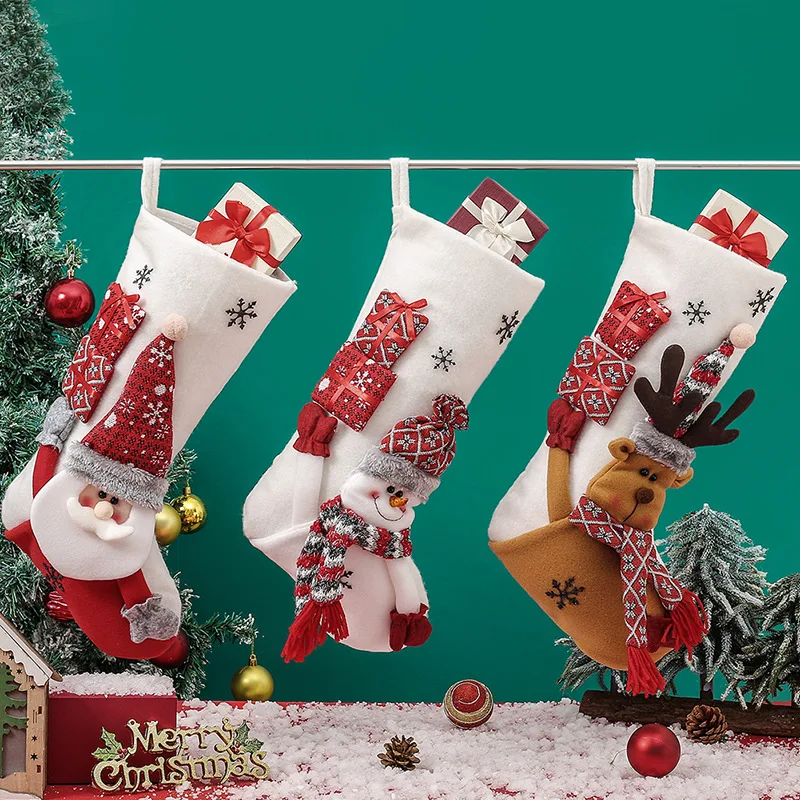 

1Pcs Christmas Socks Christmas Tree Pendant Cute Fabrics Santa Claus Snowman Christmas Stocking Gift Candy Bag Merry Xmas Gift