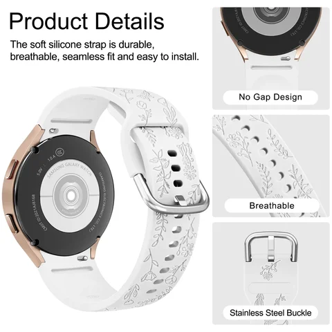 Ремешок силиконовый с гравировкой для часов Samsung Galaxy Watch 6/5/4 40 мм/44 мм 5Pro 45 мм Watch 6 4 Classic 43 мм/47 мм 42 мм/46 мм