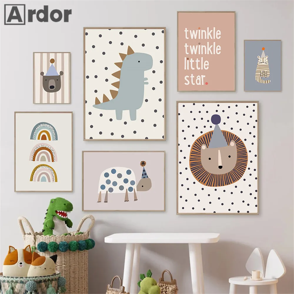 

Cartoon Boho Lion Bear Turtle Canvas Painting Nursery Wall Art Print Rainbow Poster Nordic Wall Pictures Kids Room Decoration
