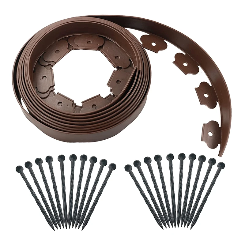 

16.5 Ft Landscape Edging Kit, Brown Garden Edging Border With 20 Edging Stakes, Landscaping Edging Roll For Flower Bed