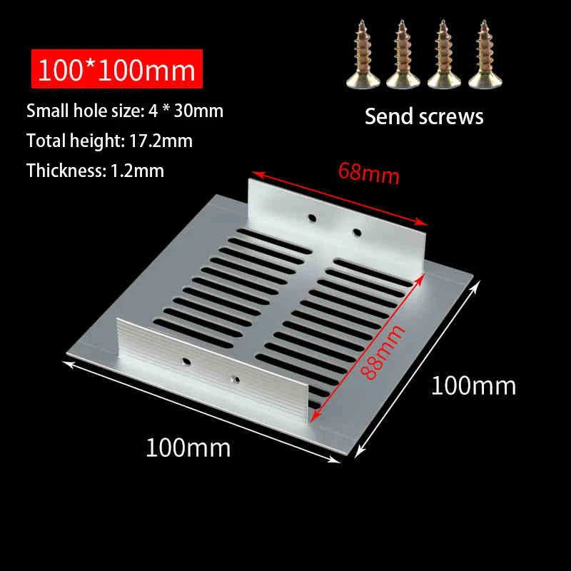 

1 шт., серебристая ширина 100 мм, 150 мм, 200 мм, алюминиевый сплав, декор для вентиляционного отверстия для шкафа, сетчатая крышка с отверстием, аппаратные аксессуары