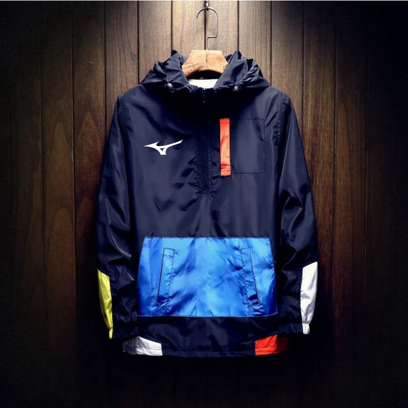 

Mizuno 2023 Men Autumn Outdoor Hooded Jacket Windbreaker Hoodie Men Large Size Bomber Zipper Jacket Brand Clothing Pullover
