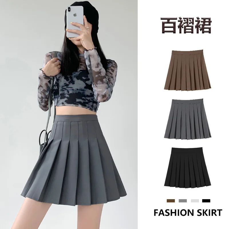 

Плиссированная юбка, Женская весенне-летняя полуюбка, новинка 2023, юбка с завышенной талией, женская короткая юбка, трапециевидная юбка