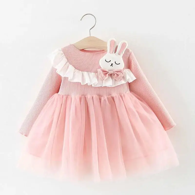 

2022 Rabbit Baby Girls Dress Spring Autumn Toddler Infant Cotton Long Sleeve Knitting Dresses Cute Design Children Princess New