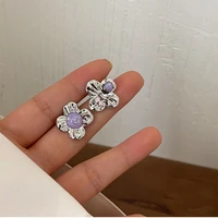 vintage flower stud earrings for women silver metal asymmetry exaggerate earrings girls korean fashion jewelry gift mujer 2022