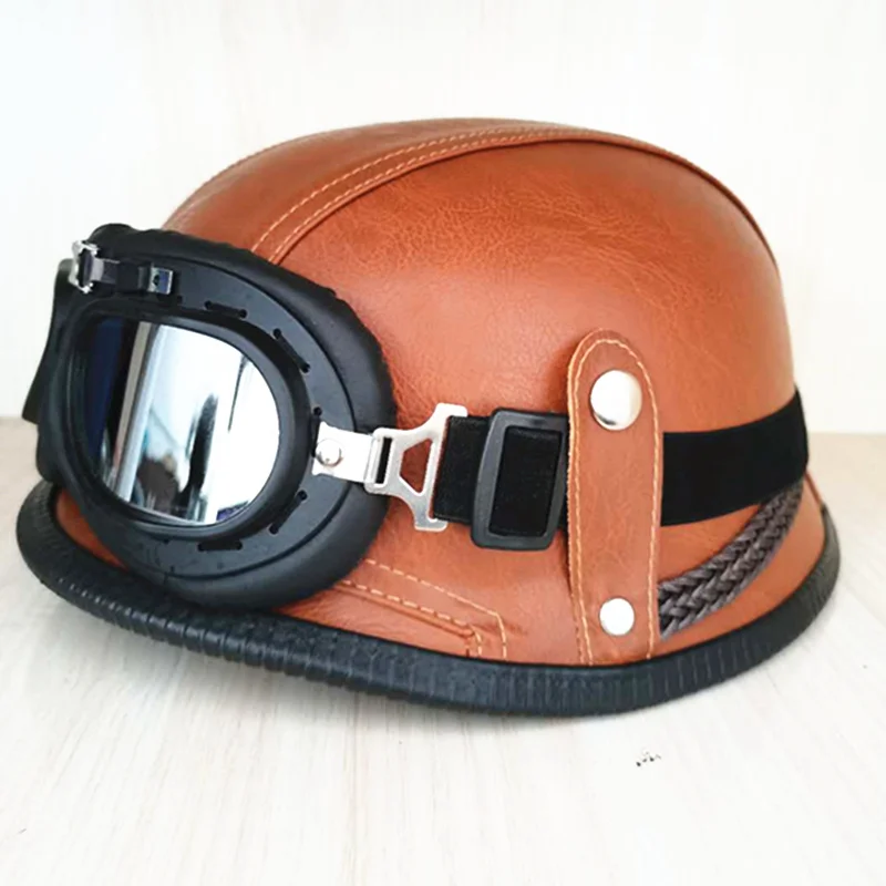 

High Quality ABS Classic Personality Retro German Style 1/2 Leather Helme,For Harley Leisure Cruise Motorcycle Helmet M35