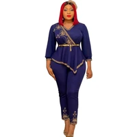 2 piece african sets for women 2022 three quarter sleeve beading africa elastic bazin baggy pants rock style dashiki famous suit