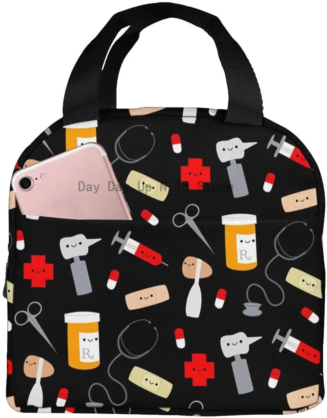 

Nurse Theme Lunch Bag for Women Insulated Tote Bag Reusable Cooler Lunch Box for Work Picnic Travel