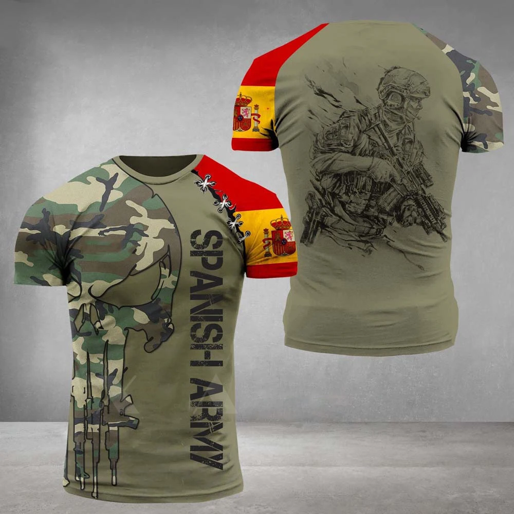 

Футболка мужская с принтом испанского флага, повседневная армейская рубашка с коротким рукавом, топ для охоты, камуфляжная одежда для испанских ветеранов, Xl