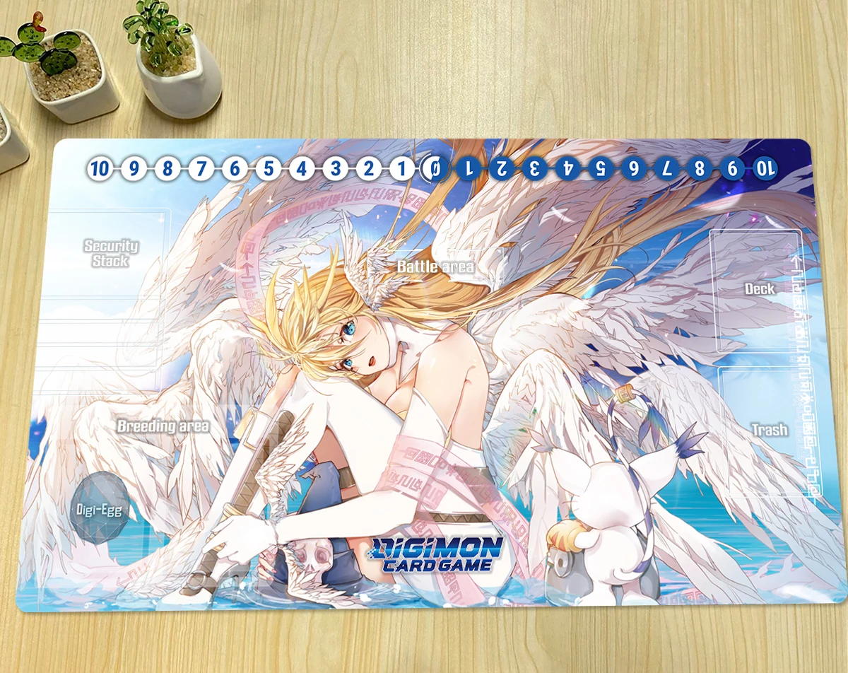 

Digimon Playmat Angewomon Mat DTCG CCG Trading Card Game Board Game Duel Mat Custom Anime Mouse Pad Rubber Desk Mat & Free Bag