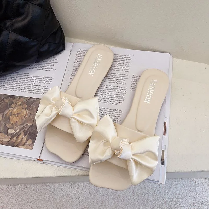 

Сандалии женские с квадратным носком, модные повседневные босоножки на плоской подошве, с бантом, лето 2022