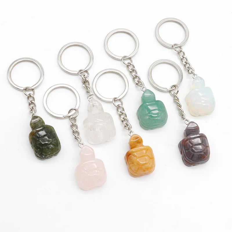 

10pcs Natural Stone 1 inch Key Rings Keychains Dog Tortoise Dinosaur Small Snimal Healing Crystal Car Decor Key Chain Keyholder