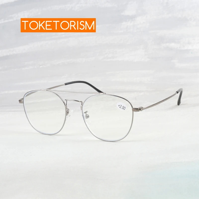 

Toketorism Double Bridge Pilot Anti Blue Men's Prescription Eyeglasses Ultra Light Presbyopia Reading Glasses Woman 4109