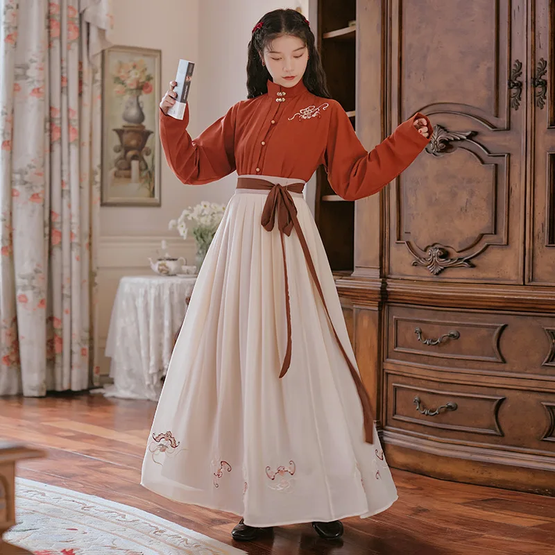 

Hanfu Women Chinese Dress Traditional Orient Clothing Tang Suit Elegant Vintage Dresses Vest Shirt Autmn Winter Party Perform