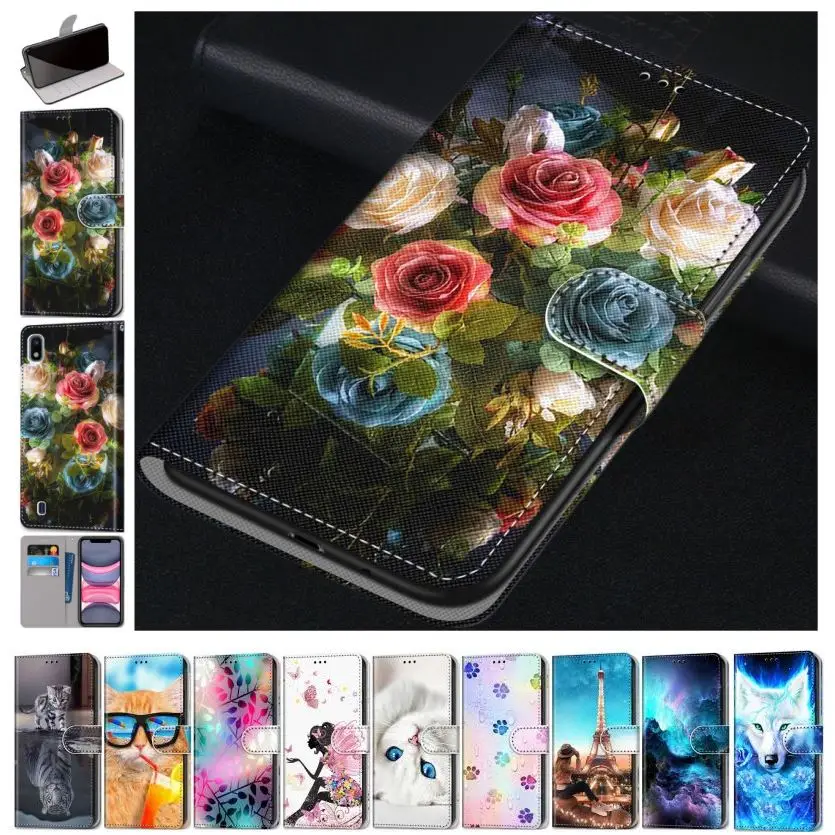 fashion flip leather phone wallet for huawei p30 lite p30 pro beast flip phone case floral stand cover butterfly bouquet d08f free global shipping